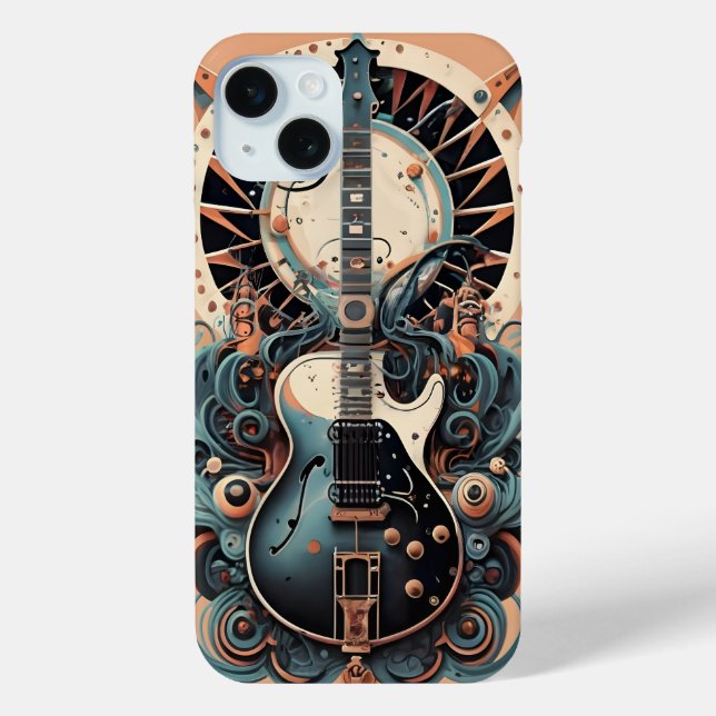 Guitare stylisée art déco Apple iPhone 15 Coque (Verso)