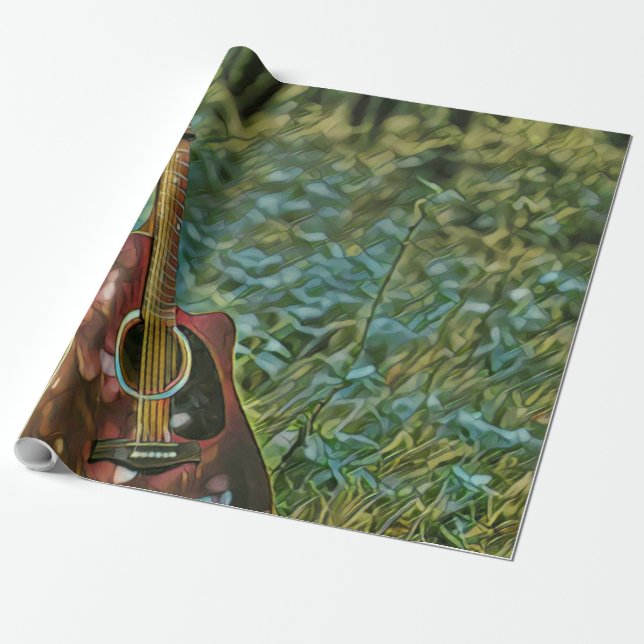 Guitarist birthday gift wrapping paper (Unrolled)
