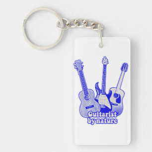 Guitarist by nature. retro blue guitars keychain