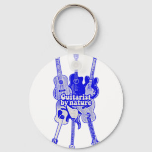 Guitarist by nature. vintage blue guitar keychain