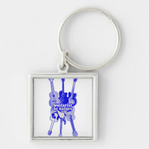 Guitarist by nature. vintage blue guitar keychain