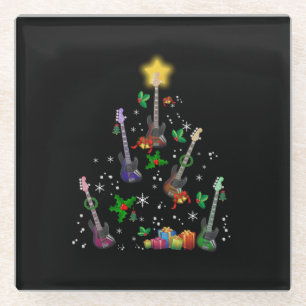 Guitarist Christmas Tree Guitar Birthday Glass Coaster