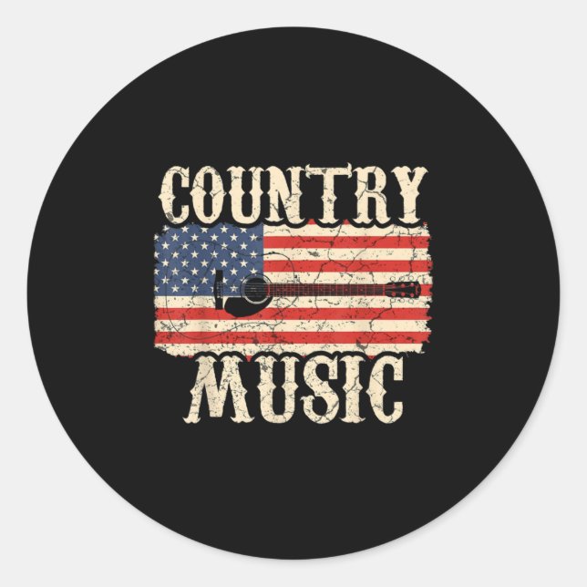 Guitarist Country Music Guitar American Flag Birth Classic Round Sticker (Front)