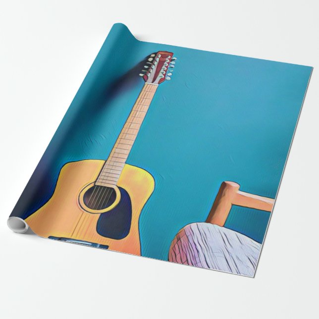 Guitarist gifts wrapping paper (Unrolled)