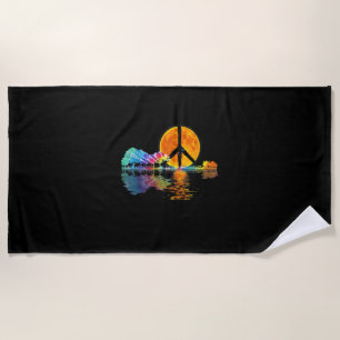 Guitarist Guitar Lake Shadow Peace Love Guitar Beach Towel
