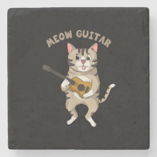 Guitarist Meow Guitar Cute Cat Playing Guitar Xmas Stone Coaster