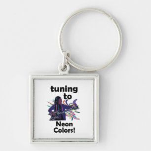 Guitarist Tuning To Neon Colours Party Favour Keychain