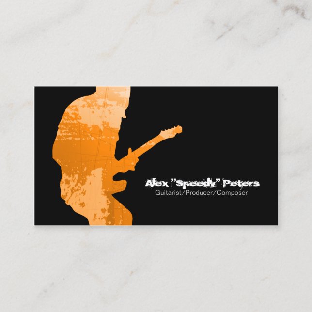 Guitariste Grunge Orange Silhouette Carte de visit (Devant)