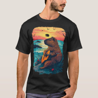 GuitarPlaying Capybara Tropical Sunset 1 T-Shirt