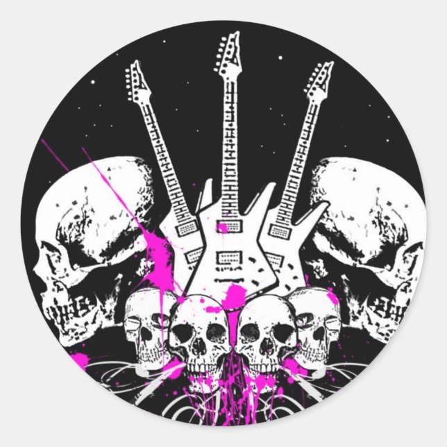 guitars and skulls classic round sticker (Front)