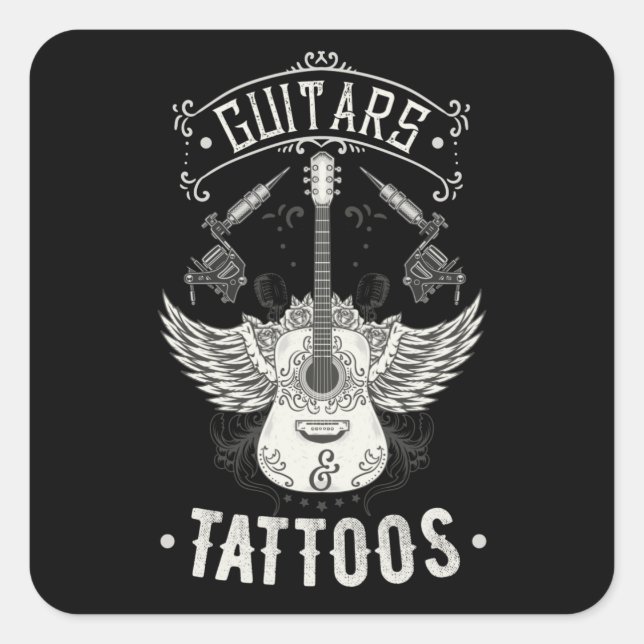 Guitars And Tattoos Vintage Guitarist Tattooed Square Sticker (Front)