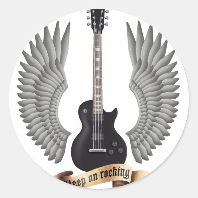 Guitars and wings black classic round sticker (Front)