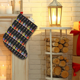 Guitars electric acoustic colorful music pattern large christmas stocking