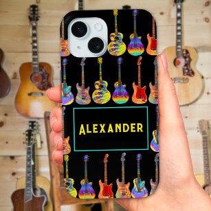 Guitars Funky Psychedelic Pop Art Pattern Add Name iPhone 15 Case