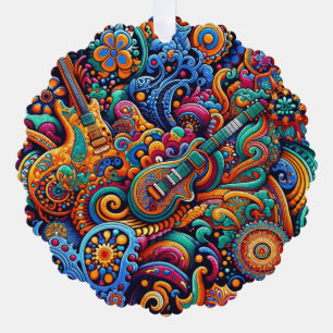 Guitars in mandala batik style ornament card