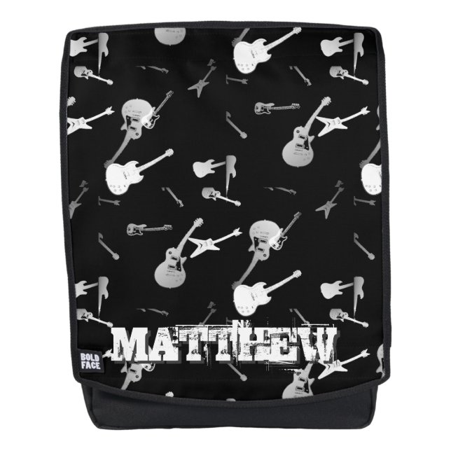 Guitars Rock Black White Personalized Backpack (Front)