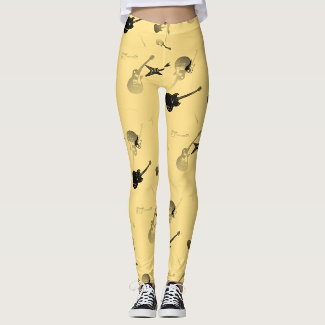 Guitars Rock light Yellow colour Leggings (Front)