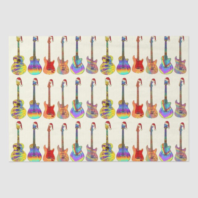 Guitars Wearing Santa Hats Colourful Pattern Tissue Paper (Front)