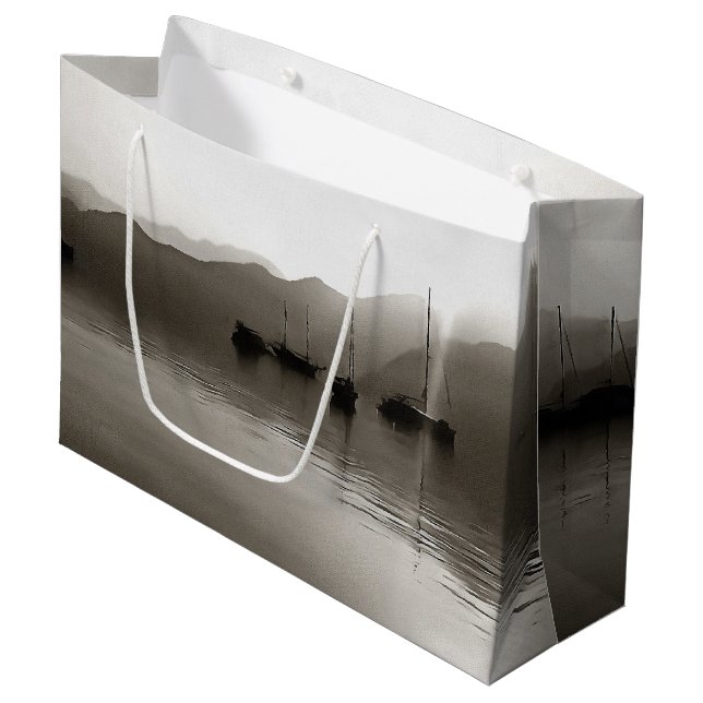 Gulets Ethereal In Grey Sailboat Painting Large Gift Bag (Front Angled)
