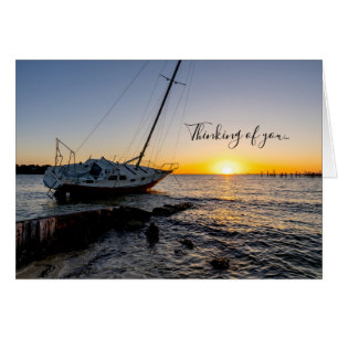 Gulf Breeze Sailboat Jetty Sunset Thinking U Card