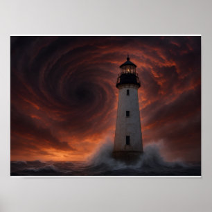 Gulf Coast Storm Poster - Lighthouse Hurricane Art
