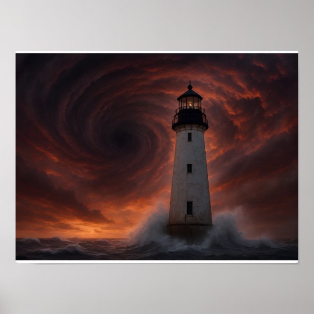 Gulf Coast Storm Poster - Lighthouse Hurricane Art (Devant)