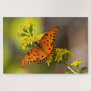 Gulf Fritillary aka Passion Butterfly on Goldenrod Jigsaw Puzzle