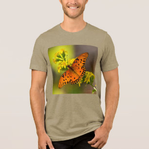 Gulf Fritillary aka Passion Butterfly on Goldenrod Tri-Blend Shirt