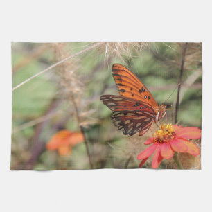 Gulf Fritillary on Zinnia Kitchen Towel