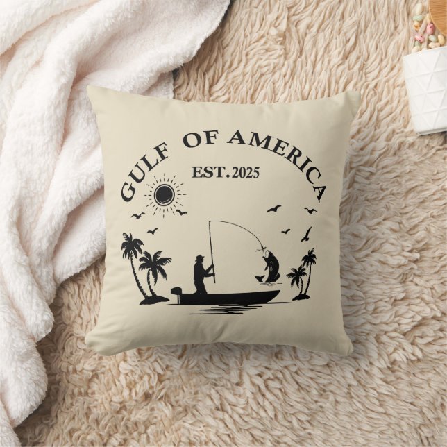 Gulf of America American patriotic fishing pole Throw Pillow (Blanket)