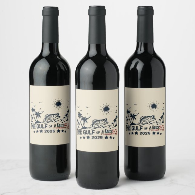Gulf of America fishing patriotic American flag Wine Label (Bottles)