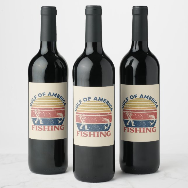 Gulf of America fishing pole American patriotic Wine Label (Bottles)