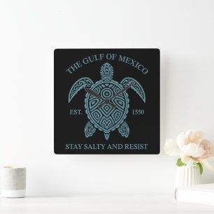 Gulf Of Mexico ESTD 1550 Stay Salty And Resist Square Wall Clock