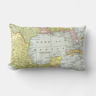 Gulf of Mexico Map Vintage Style Geographic Chart Lumbar Pillow