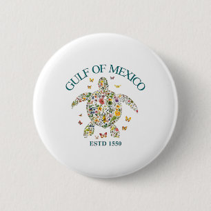Gulf Of Mexico Not Usa America Floral Turtle Usa M 2 Inch Round Button