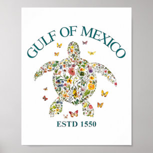 Gulf Of Mexico Not Usa America Floral Turtle Usa M Poster
