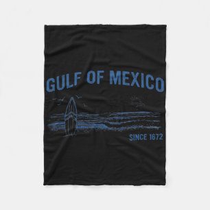 Gulf Of Mexico Since 1672 Vintage Beach Surfing Su Fleece Blanket