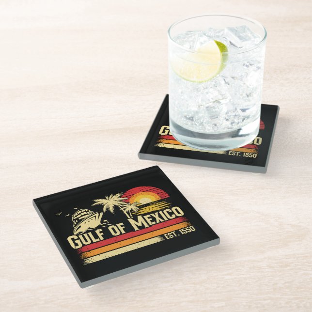 Gulf of Mexico stay salty vintage Glass Coaster (Angled)