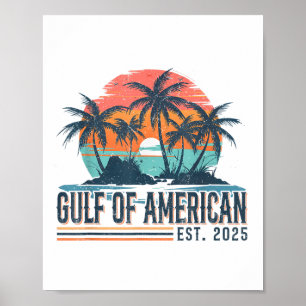 Gulf Of Us America Est 2025 Retro Vintage Beach Me Poster