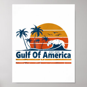 Gulf Of Us America Est 2025 Retro Vintage Beach  Poster