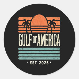 Gulf Of Usa America Sunset & Palm Trees Retro Classic Round Sticker