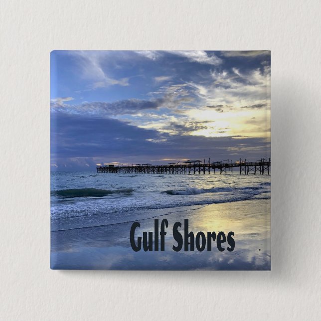 Gulf Shores Alabama Beach Sunrise Pier 2 Inch Square Button (Front)