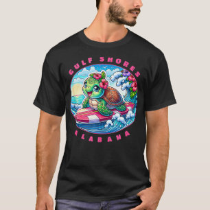 Gulf Shores Alabama Girls Cute Surfing Sea Turtle T-Shirt