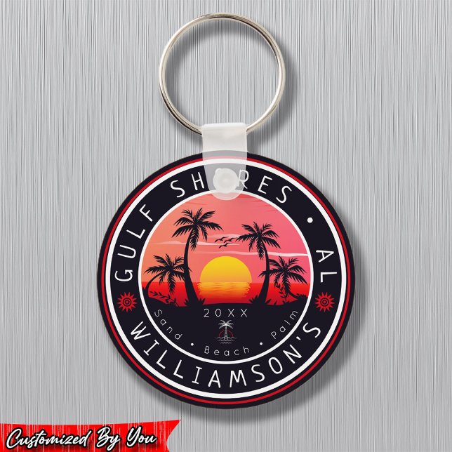 Gulf Shores Alabama Retro Sunset Souvenirs 80s Keychain (Creator Uploaded)