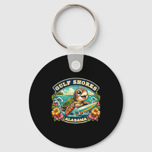 Gulf Shores Alabyma Cute Sea Turtle Surfing Keychain