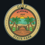 Gulf State Park Alabama Circle Badge Ceramic Ornament<br><div class="desc">Gulf State Park artwork in a circle badge style design. The park is a public recreation area on the Gulf of Mexico in the city of Gulf Shores in southern Baldwin County,  Alabama.</div>