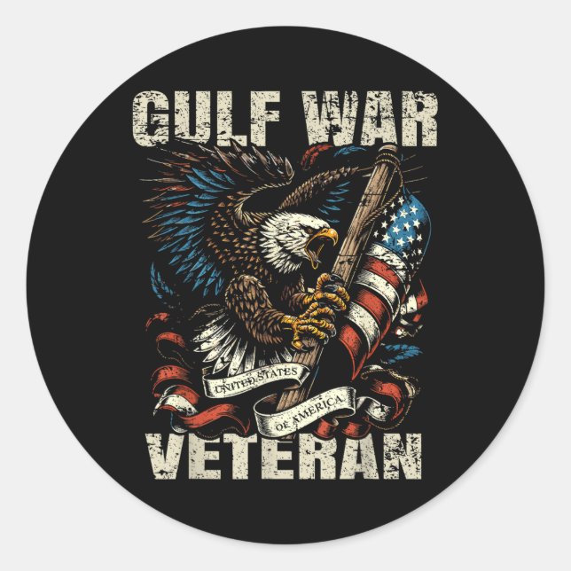 Gulf War Veteran Patriotic Eagle Usa Flag Design  Classic Round Sticker (Front)