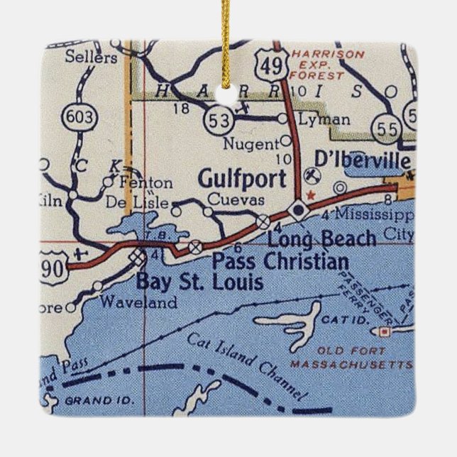 Gulfport MS Vintage Map Ceramic Ornament (Back)