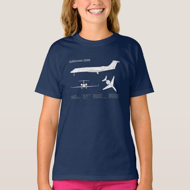Gulfstream G500 - Airplane Blueprint Plans ABD T-Shirt (Front)