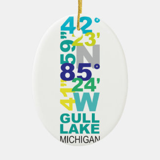 Gull Lake, MI Coordinates - Water Ceramic Ornament